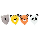 Little Gym - Get Wild Koala/Cheetah/Tiger/Panda Round Latex Balloon Decorating Kit, Grey/Yellow/Orange/White, 12-in, 6-pk, for Birthday Party